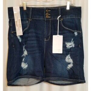 Women's Shorts Hi-Rise Distressed Denim Blue Pockets New Tags Size 22